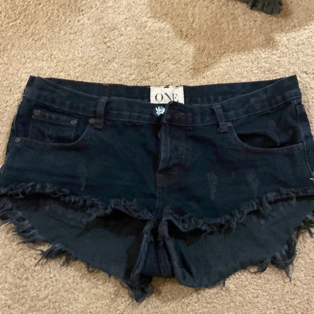 Teal-Black Distressed Denim Women’s Shorts